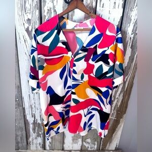 JODIFL Colorful Abstract Women's Top Size small
